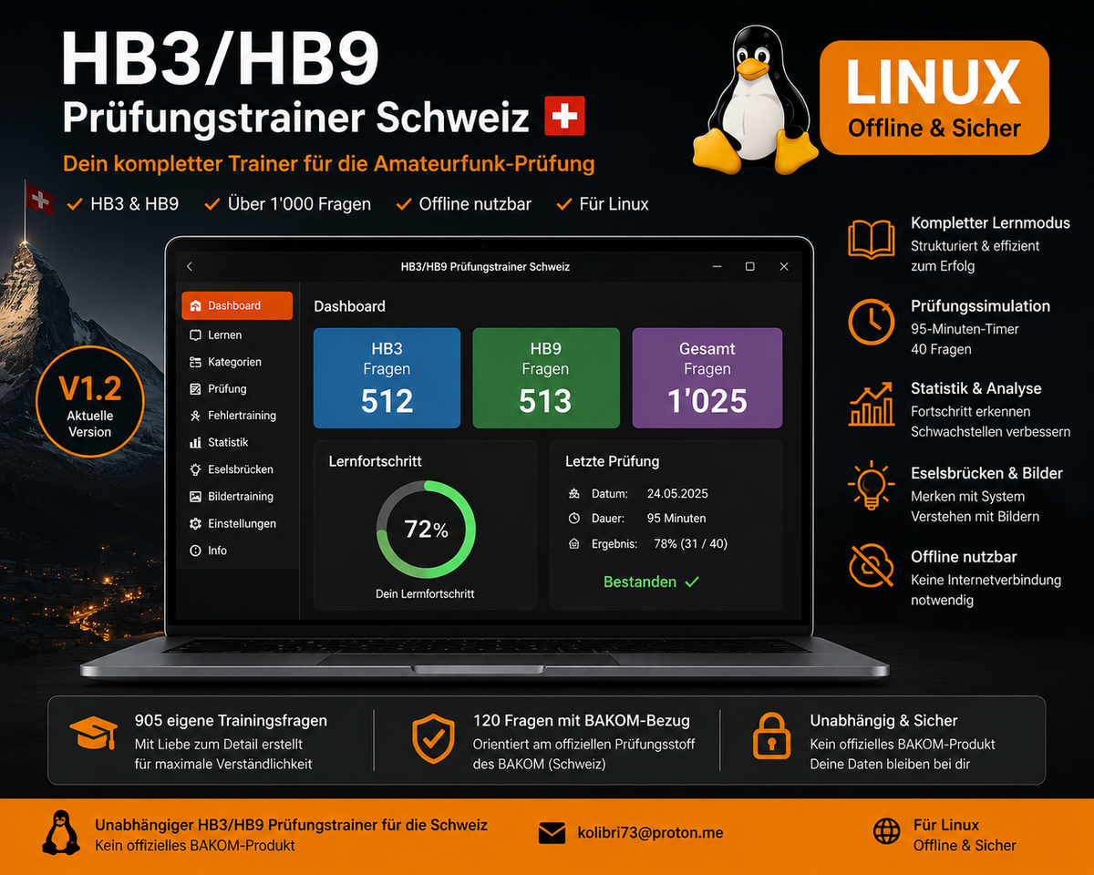 HB3/HB9 Prüfungstrainer Schweiz Linux